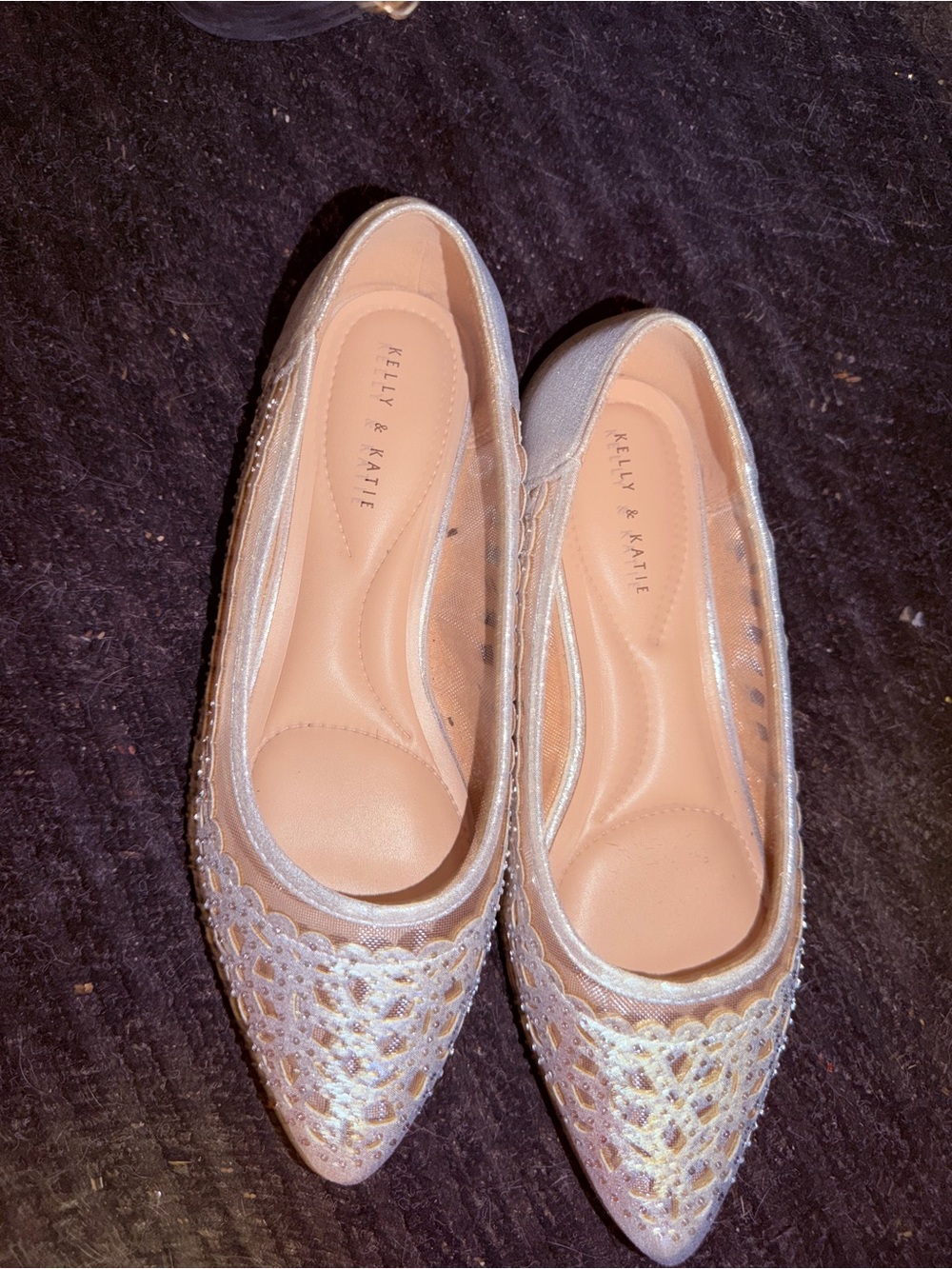 Kelly & Katie Metallic Silver Pointed Lace Flats